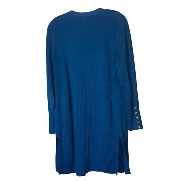 Talbots petites blue ribbed gold button accents long sleeve sweater MP - Picture 3 of 5